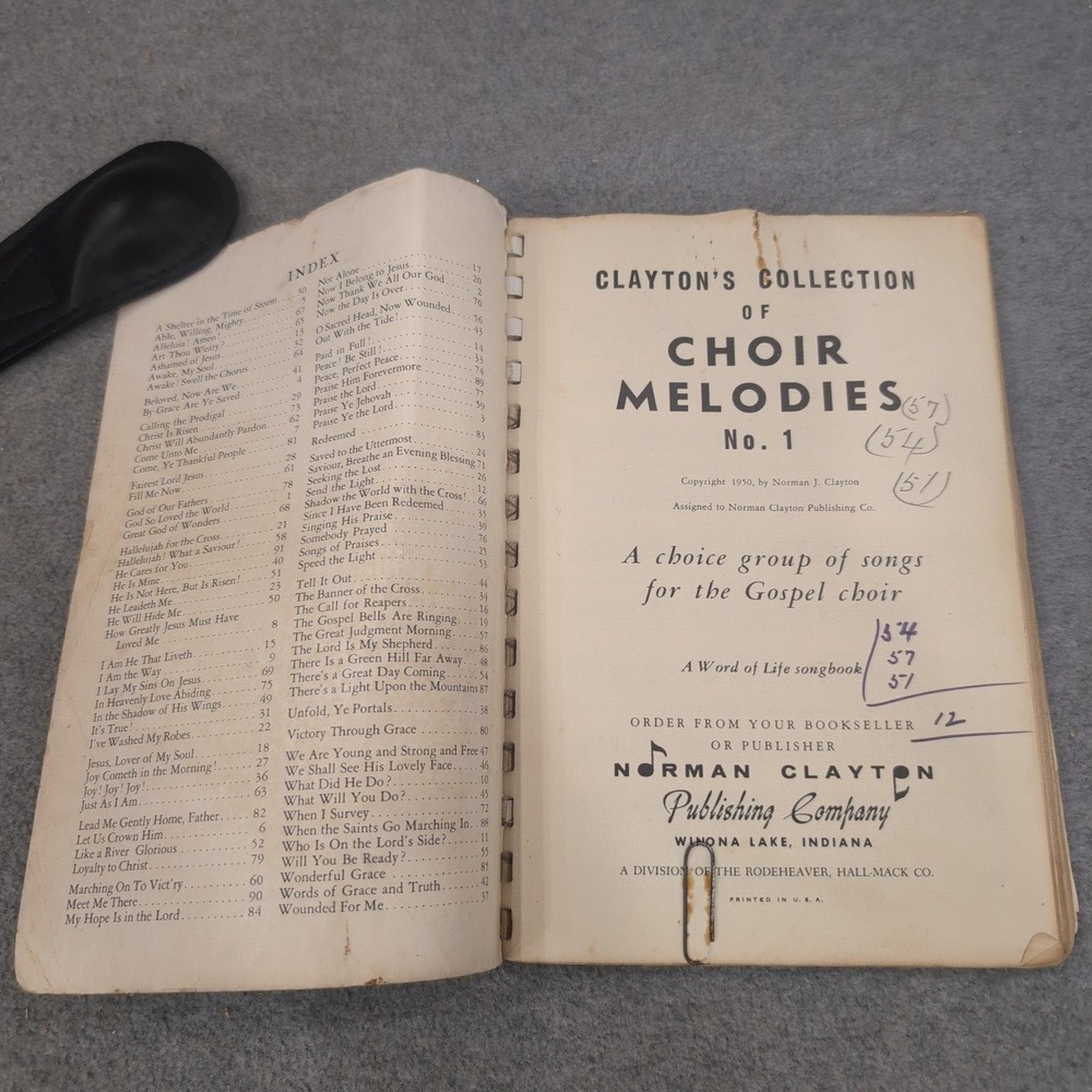 Vintage 1950 Clayton's Collection of Choir Melodies No. 1 Gospel Songbook Norman - Picture 2 of 4